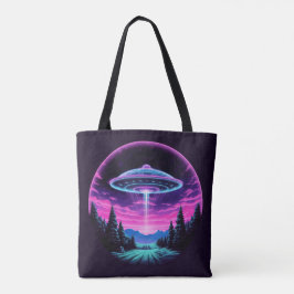 Buitenaards ruimteschip retro futuristisch tote bag