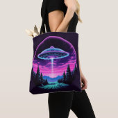 Buitenaards ruimteschip retro futuristisch tote bag (Dichtbij)