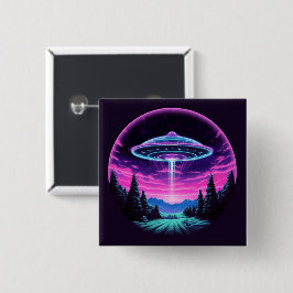 Buitenaards ruimteschip retro futuristisch vierkante button 5,1 cm
