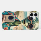 Buitenaards strand selfie retro kunst iPhone hoesje (Achterkant horizontaal)