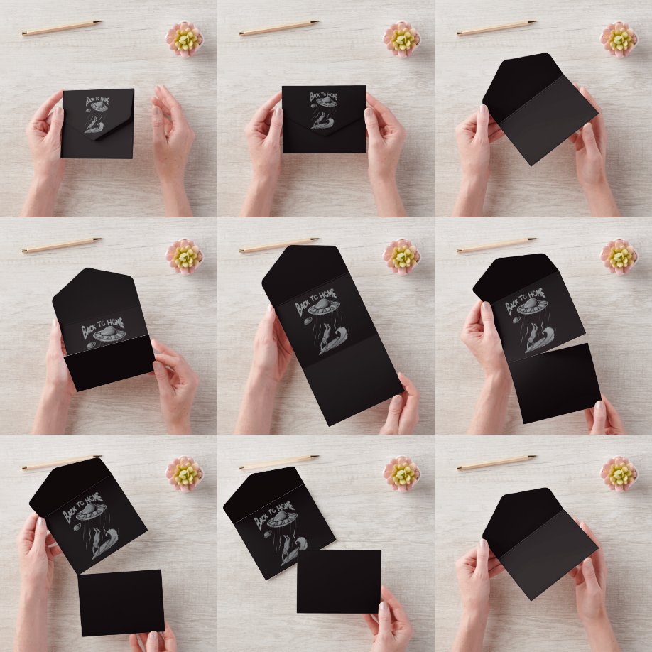 buitenaards surfende illustratie met thuis all in one uitnodiging