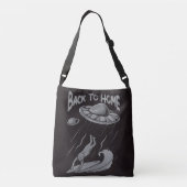 buitenaards surfende illustratie met thuis crossbody tas (Achterkant)