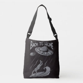 buitenaards surfende illustratie met thuis crossbody tas