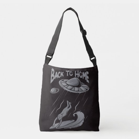 buitenaards surfende illustratie met thuis crossbody tas (Voorkant)