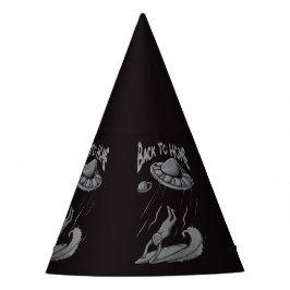 buitenaards surfende illustratie met thuis feesthoedjes