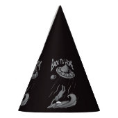 buitenaards surfende illustratie met thuis feesthoedjes (Links)