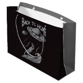 buitenaards surfende illustratie met thuis groot cadeauzakje (Achterkant Gekanteld)