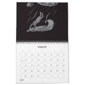 buitenaards surfende illustratie met thuis kalender (Mar 2026)