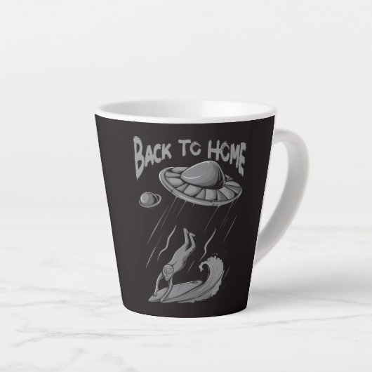buitenaards surfende illustratie met thuis latte mok (Rechterhoek)