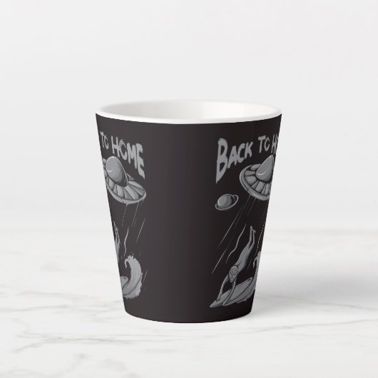 buitenaards surfende illustratie met thuis latte mok (Voorkant)