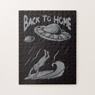 buitenaards surfende illustratie met thuis legpuzzel