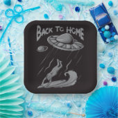 buitenaards surfende illustratie met thuis papieren bordje (Feest)