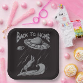 buitenaards surfende illustratie met thuis papieren bordje (Feest)