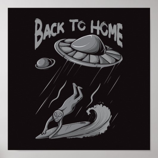 buitenaards surfende illustratie met thuis poster (Voorkant)