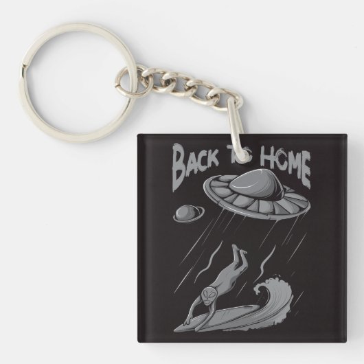 buitenaards surfende illustratie met thuis sleutelhanger (Voorkant)