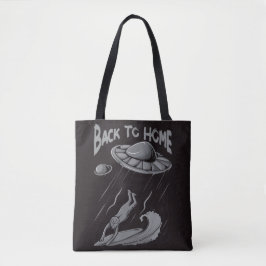 buitenaards surfende illustratie met thuis tote bag
