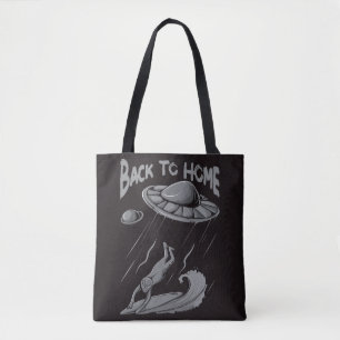 buitenaards surfende illustratie met thuis tote bag