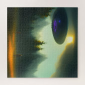 Buitenaards UFO dat in het bos landt Sciencefictio Legpuzzel (Horizontaal)