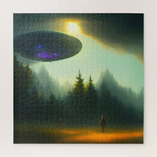 Buitenaards UFO dat in het bos landt Sciencefictio Legpuzzel (Verticaal)