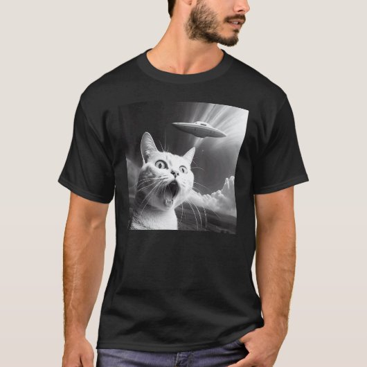 Buitenaards UFO Grappige Kat T-shirt (Voorkant)
