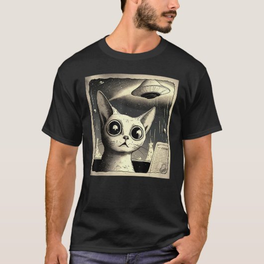 Buitenaards UFO Kat Selfie T-shirt (Voorkant)