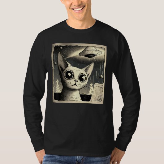 Buitenaards UFO Kat Selfie T-shirt (Voorkant)