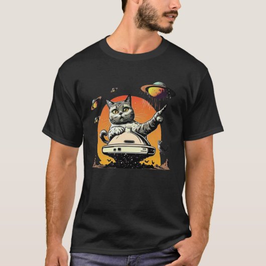 Buitenaards UFO Rare Kat T-shirt (Voorkant)
