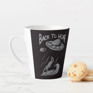 buitenaards ufo surfen illustratie met terug naar latte mok
