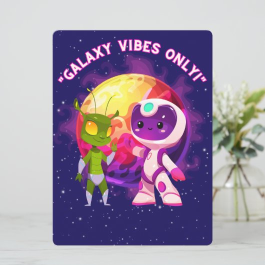 BUITENAARDS WEEZEN, HEELAL, RAKETSCHIP, PLANEET EN FEESTDAGENKAART (Staand voorkant)