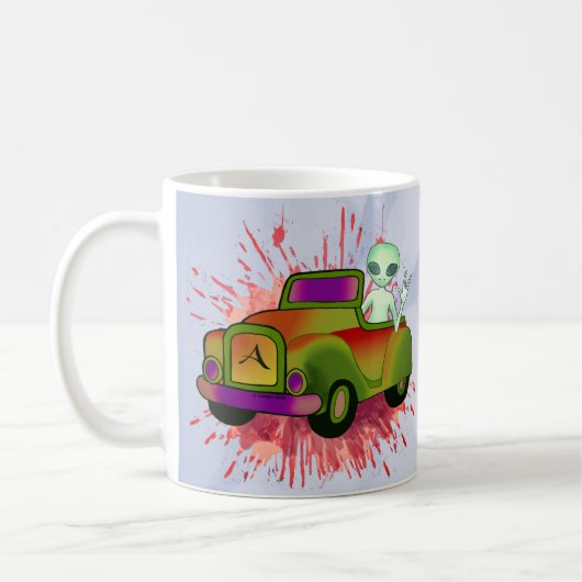 Buitenaards Wezen Bestuurt Auto Koffiemok (Links)