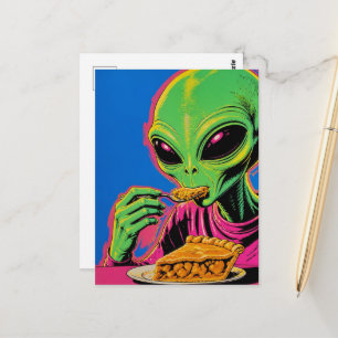 Buitenaards Wezen Eet Appeltaart Pop Art Briefkaart