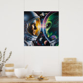 Buitenaards wezen en astronaut in de ruimte poster (Keuken)