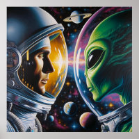 Buitenaards wezen en astronaut in de ruimte