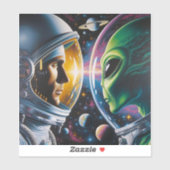 Buitenaards wezen en astronaut in de ruimte sticker (Vel)