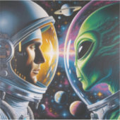 Buitenaards wezen en astronaut in de ruimte sticker (Voorkant)