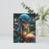 Buitenaards wezen in een Lotus Pond Briefkaart (Staand voorkant)