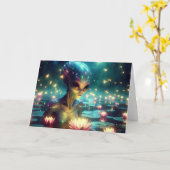 Buitenaards wezen in een Lotus Pond Kaart (Gele Bloem)