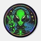 Buitenaards wezen in hoofdtelefoon die vredesbord  magneet (Voorkant)