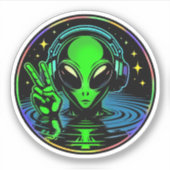 Buitenaards wezen in hoofdtelefoon die vredesbord  sticker (Voorkant)