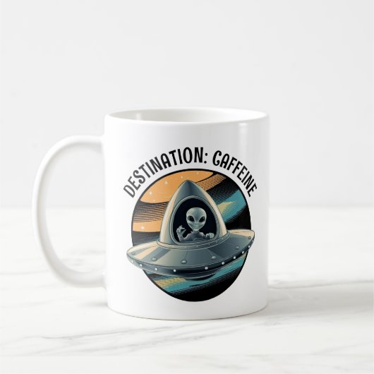 Buitenaards wezen in ruimteschip koffiemok (Links)