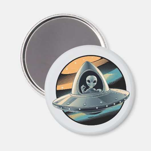 Buitenaards wezen in ruimteschip magneet (Voorkant / Achterkant)