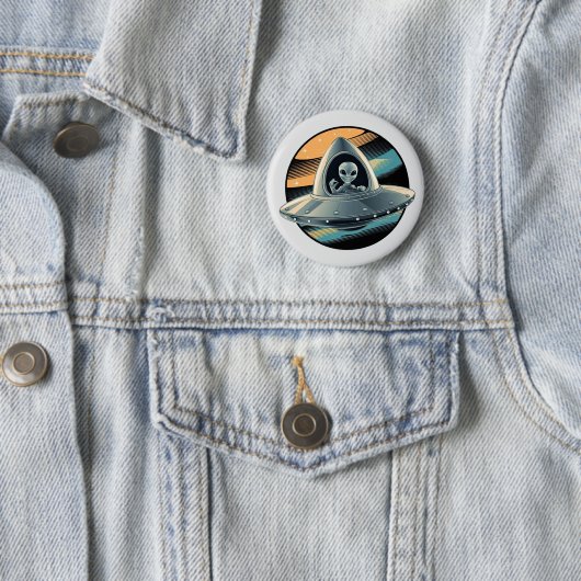 Buitenaards wezen in ruimteschip ronde button 5,7 cm (In situ)