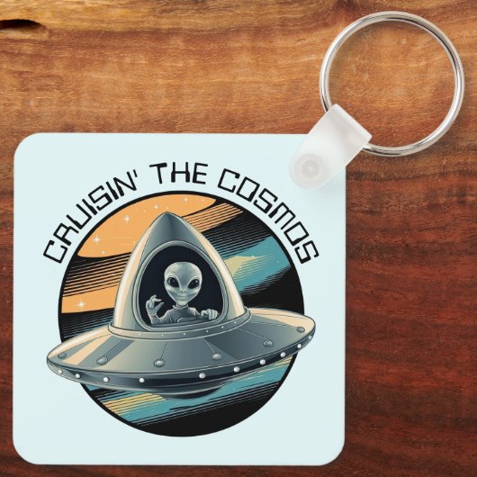 Buitenaards wezen in ruimteschip sleutelhanger (Achterkant)