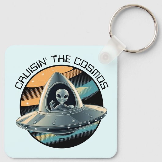 Buitenaards wezen in ruimteschip sleutelhanger (Achterkant)