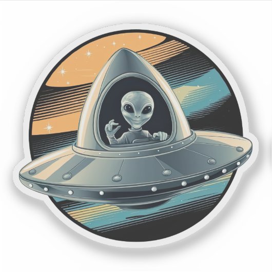 Buitenaards wezen in ruimteschip sticker (Voorkant)