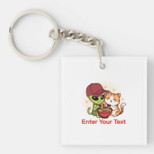 Buitenaards Wezen & Kat Delen Ramen Kawaii Kunst Sleutelhanger
