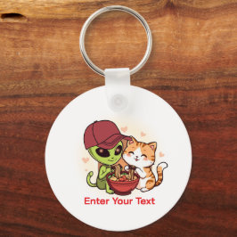 Buitenaards Wezen & Kat Delen Ramen Kawaii Kunst Sleutelhanger