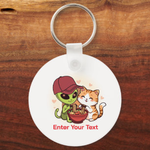 Buitenaards Wezen & Kat Delen Ramen Kawaii Kunst Sleutelhanger