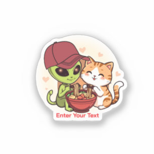 Buitenaards Wezen & Kat Delen Ramen Kawaii Kunst Sticker