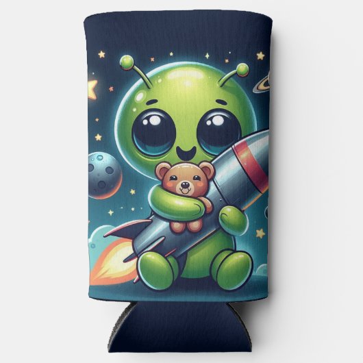 BUITENAARDS WEZEN MET EEN RAKET SELTZER BLIKJESKOELER (Voorkant)